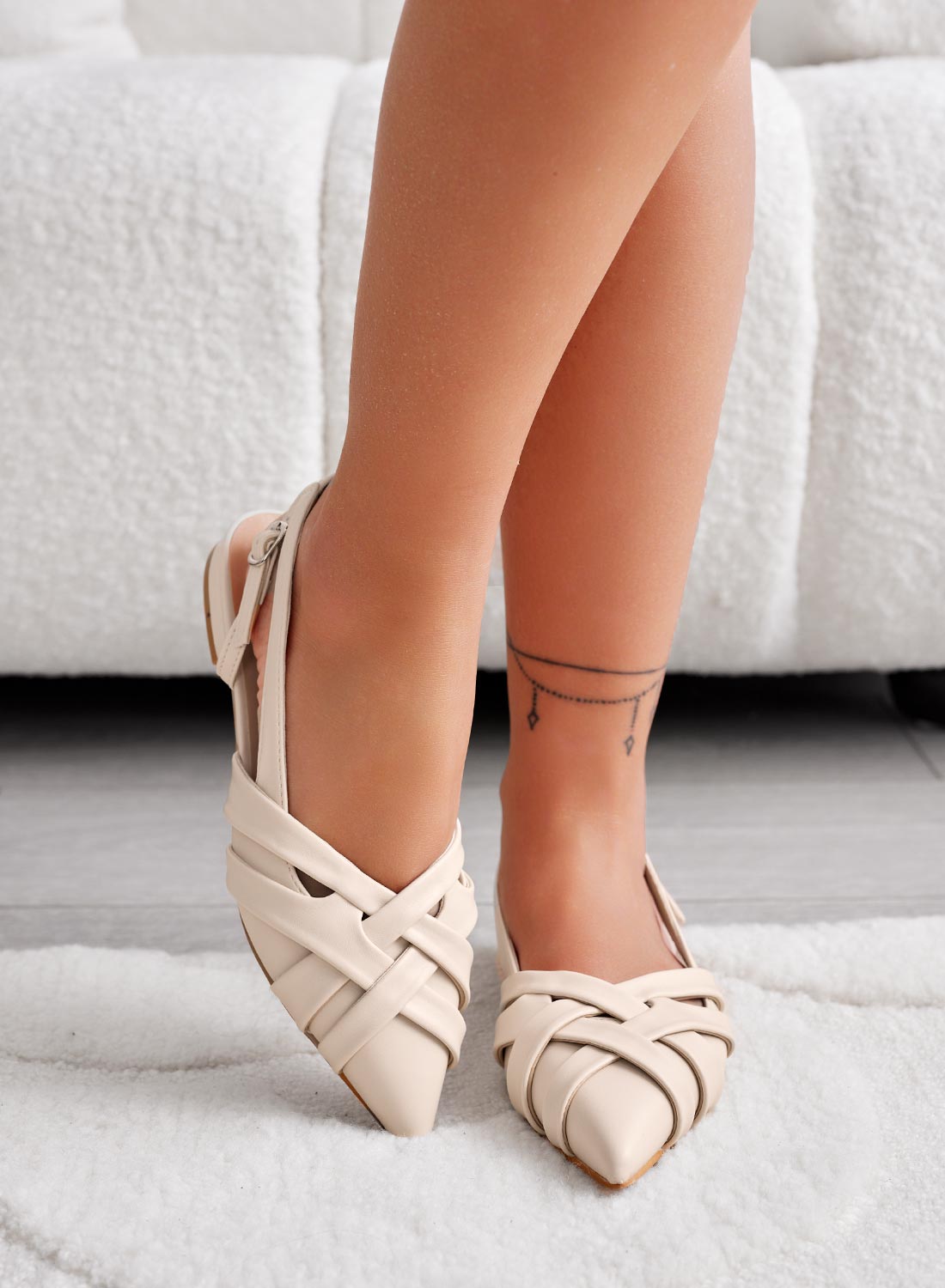 CLARA - Ballerine beige slingback intrecciate