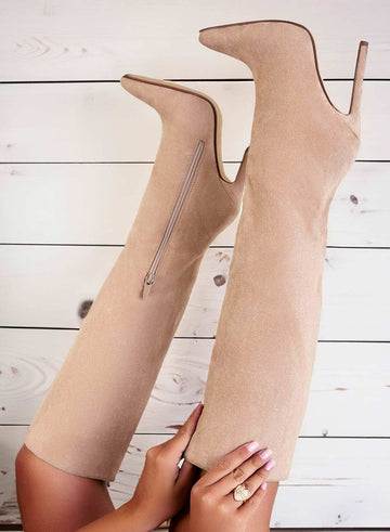 LOLA - Beige Alexoo boots with high stiletto heel