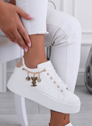 MARBELLA - White sneakers with mud-colored heel and gold charms
