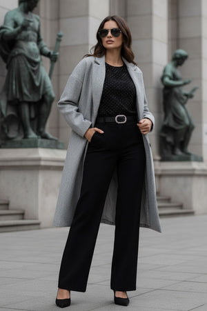 Elegant long gray coat with buttons