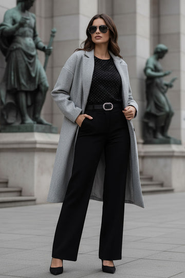 Elegant long gray coat with buttons