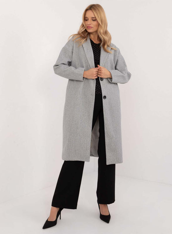 Cappotto lungo elegante grigio con bottoni