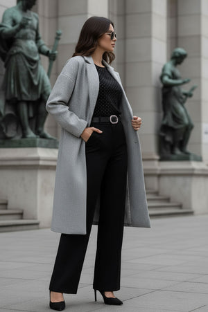 Elegant long gray coat with buttons