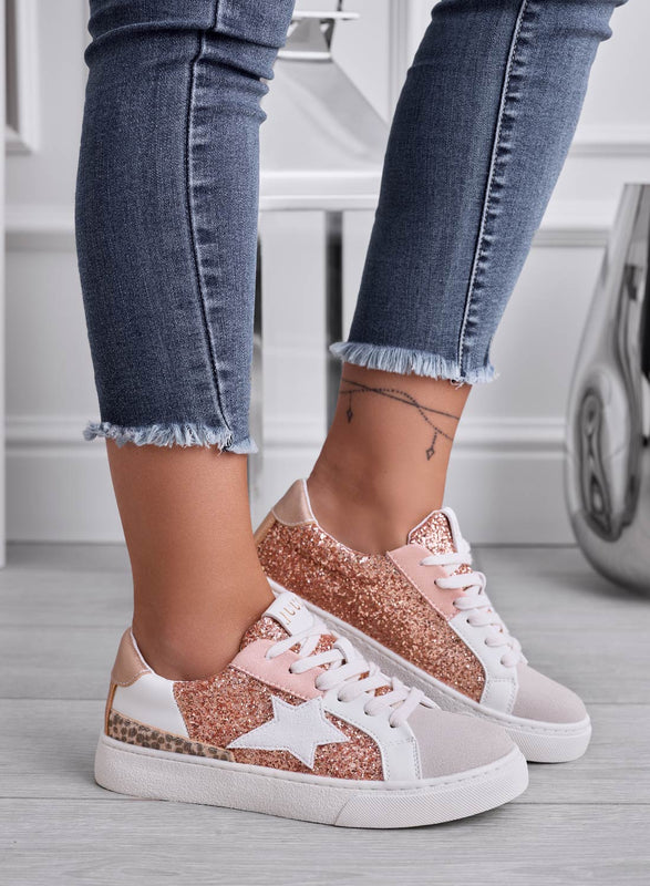 WAYS - Sneakers basse con glitter rosa e stella