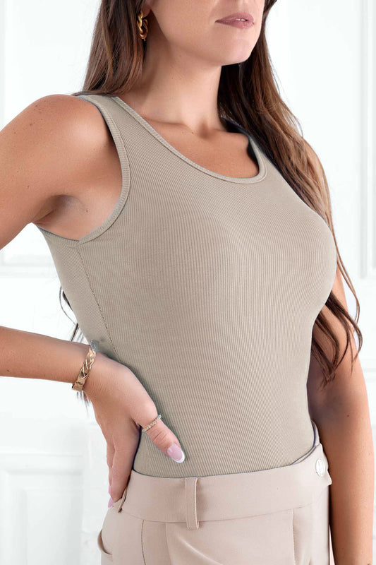 Top body beige a costine