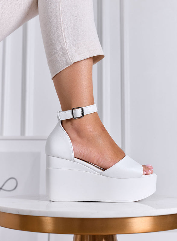 PENNY - Sandali bianchi platform con cinturino alla caviglia