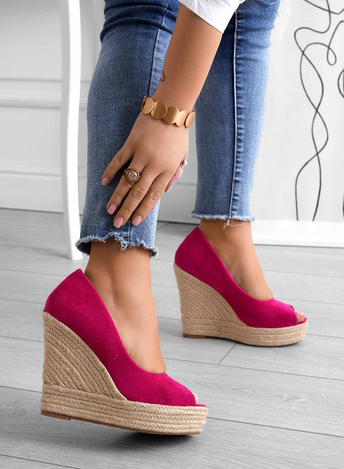 CLEO - Espadrillas Alexoo fuxia scamosciate con zeppa