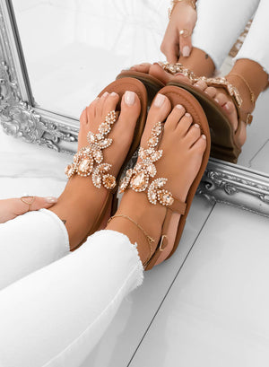 FLOW - Camel jeweled thong sandals