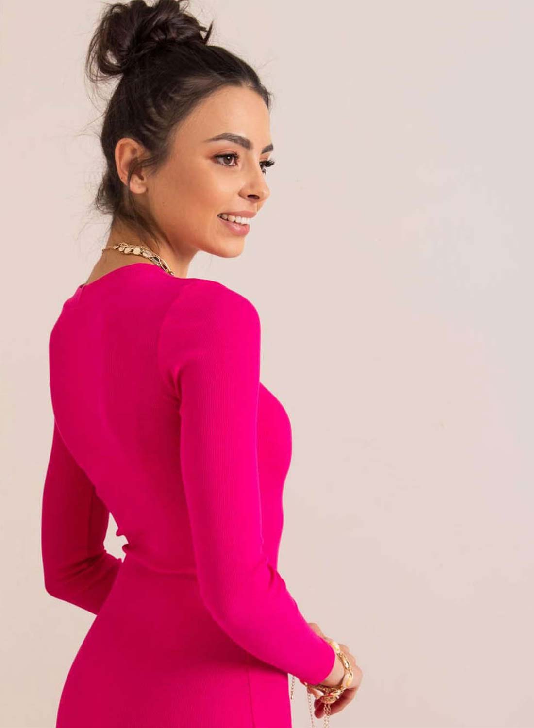 Fuchsia ribbed bodycon dress
