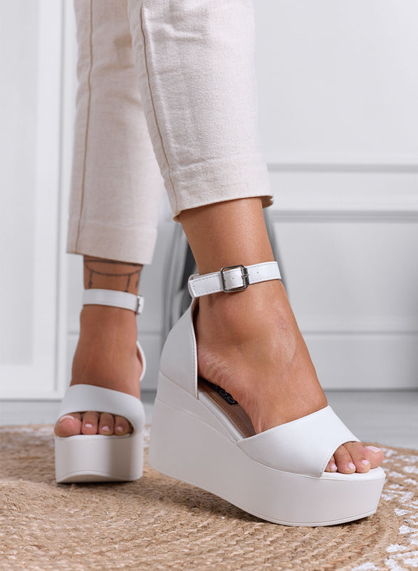 PENNY - Sandali bianchi platform con cinturino alla caviglia