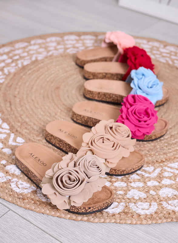 SUMMER - Sandali fango a ciabatta con fiori applicati