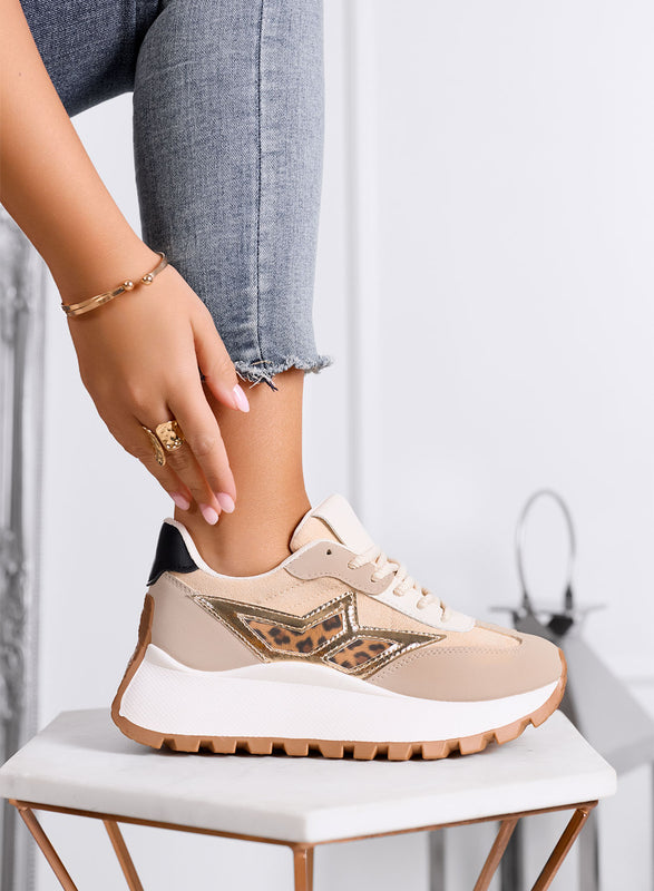 CLARISSA - Sneakers beige con dettaglio maculato e suola spessa