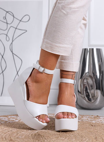 PENNY - Sandali bianchi platform con cinturino alla caviglia