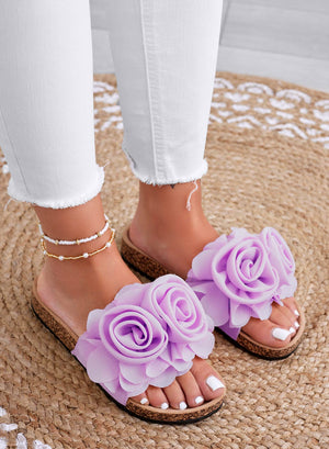 SUMMER - Purple slide sandals with applied flowers