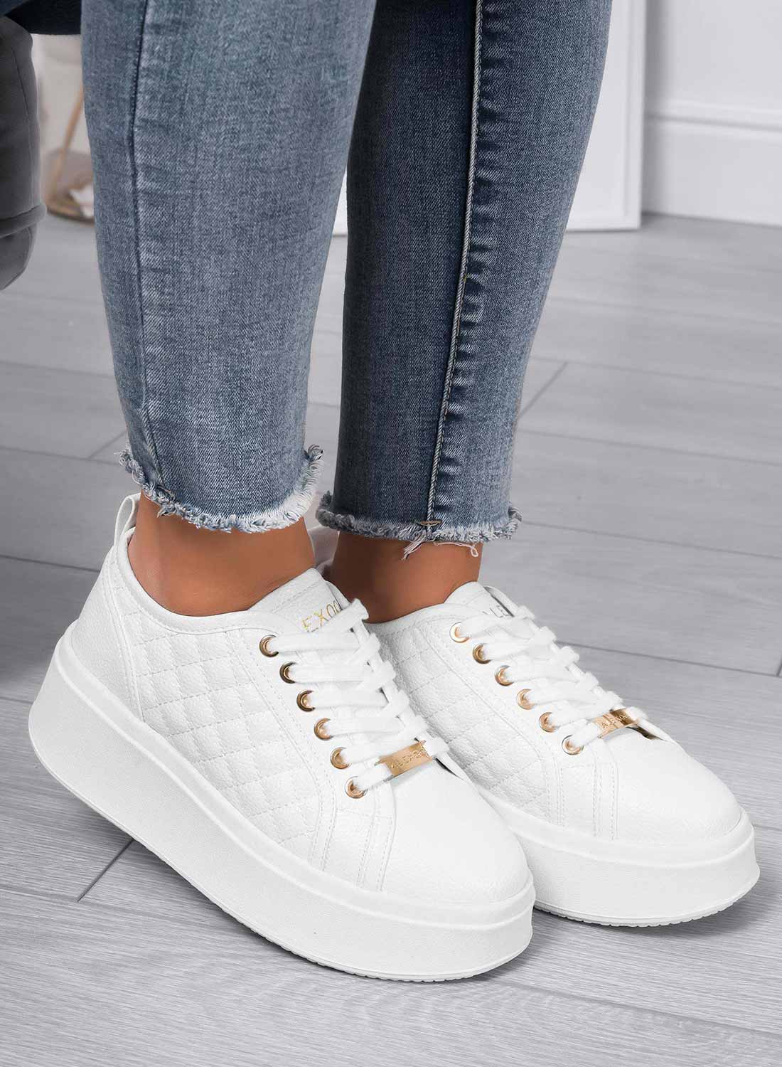 DALILA - White platform sneakers by Alexoo in faux hammered leather