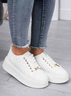 DALILA - White platform sneakers by Alexoo in faux hammered leather