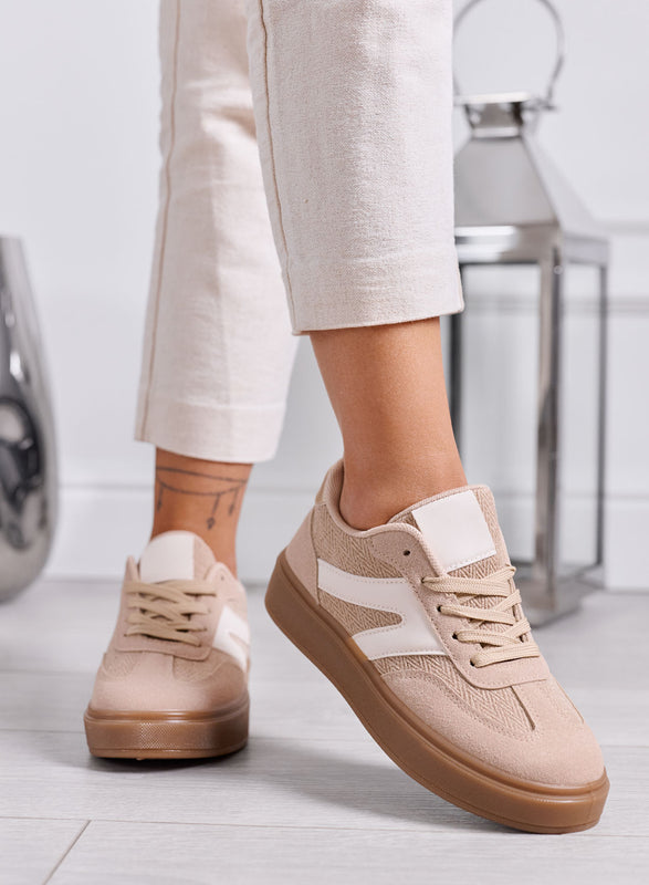 ANGELINA - Sneakers Donna Beige con Dettagli Bianchi