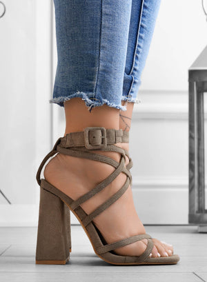 KIARA - Alexoo taupe lace-up sandals with high heel