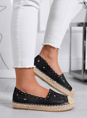 COLLINS - Espadrillas Nere in Pizzo con Suola in Juta