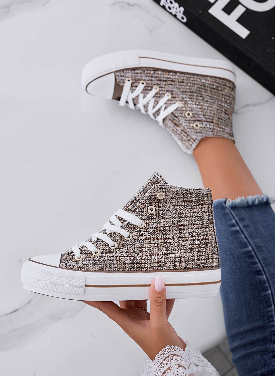 CITRON - Mud-colored fabric sneakers with laces