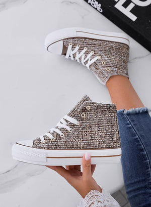 CITRON - Mud-colored fabric sneakers with laces