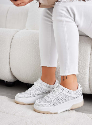White jewel sneakers with rhinestones