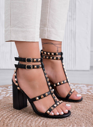 DAPHNE - Black Alexoo sandals with comfortable heel and gold studs