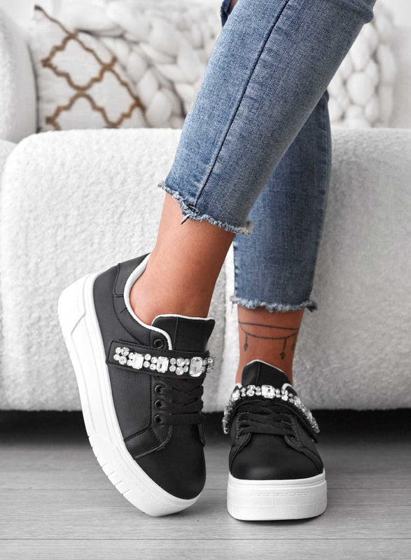 ABEL - Sneakers nere con fascia in strass