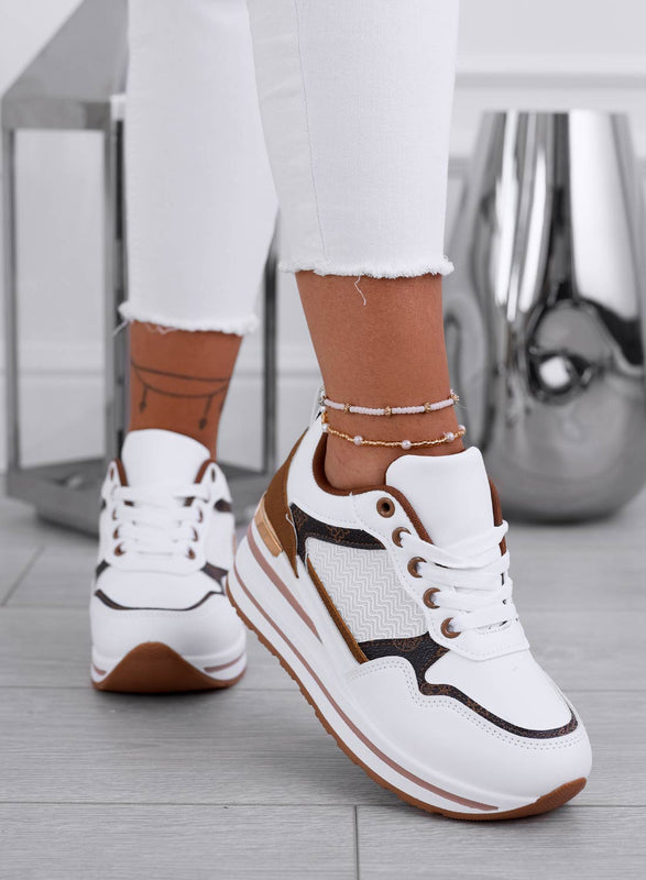 NEVIA - Sneakers bianche con inserti a fantasia marrone