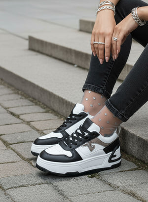 BRIGIDA - White sneakers with wedge and black details