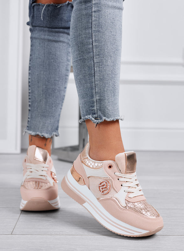 JENNY - Sneakers rosa con zeppa e dettagli metallizzati