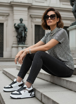 BRIGIDA - White sneakers with wedge and black details