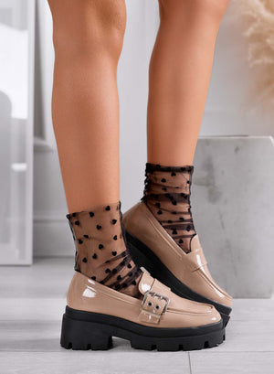 OTTAVIA - Mud patent loafers with silver buckle