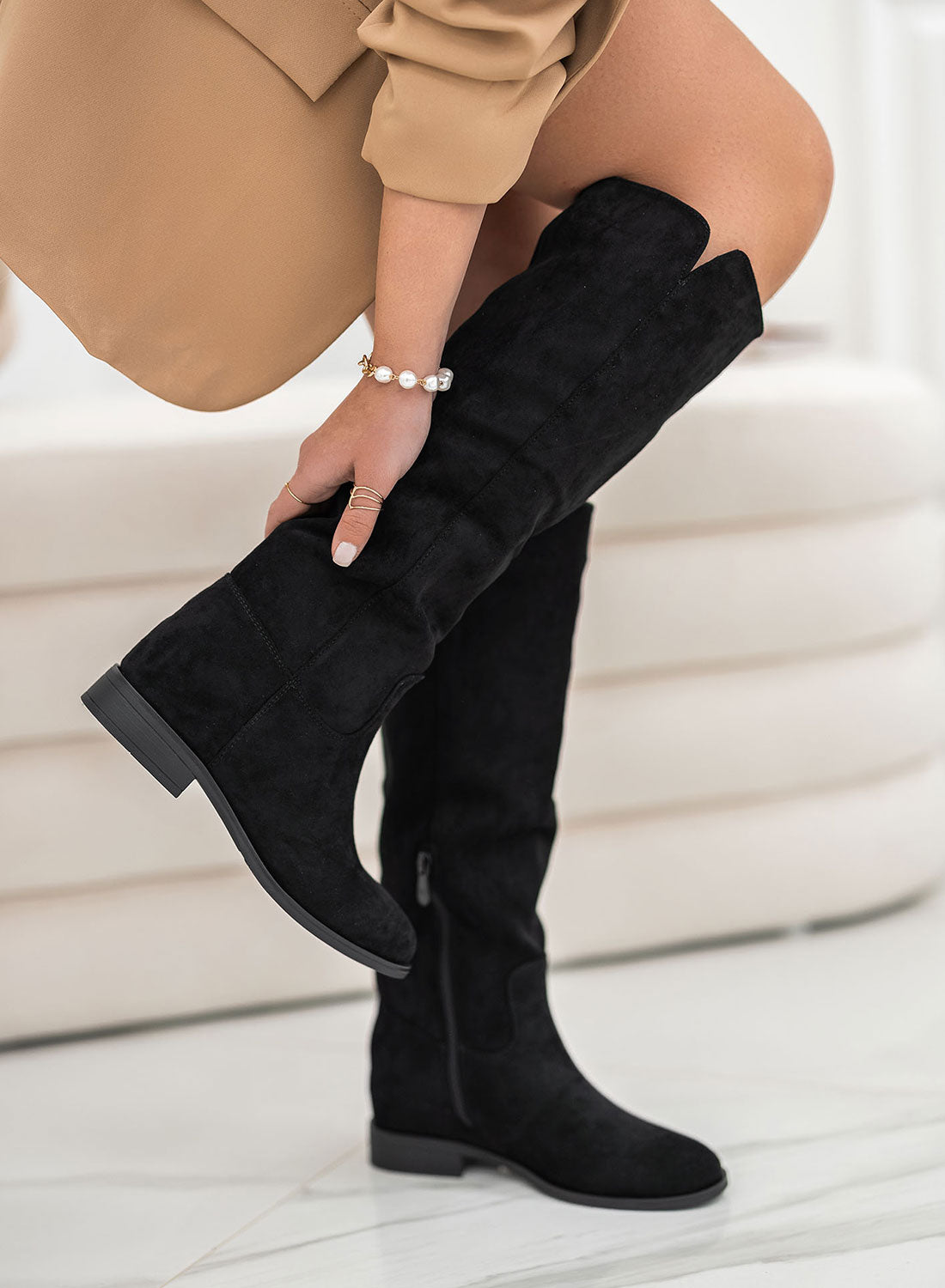 Alexoo black suede boots with internal wedge