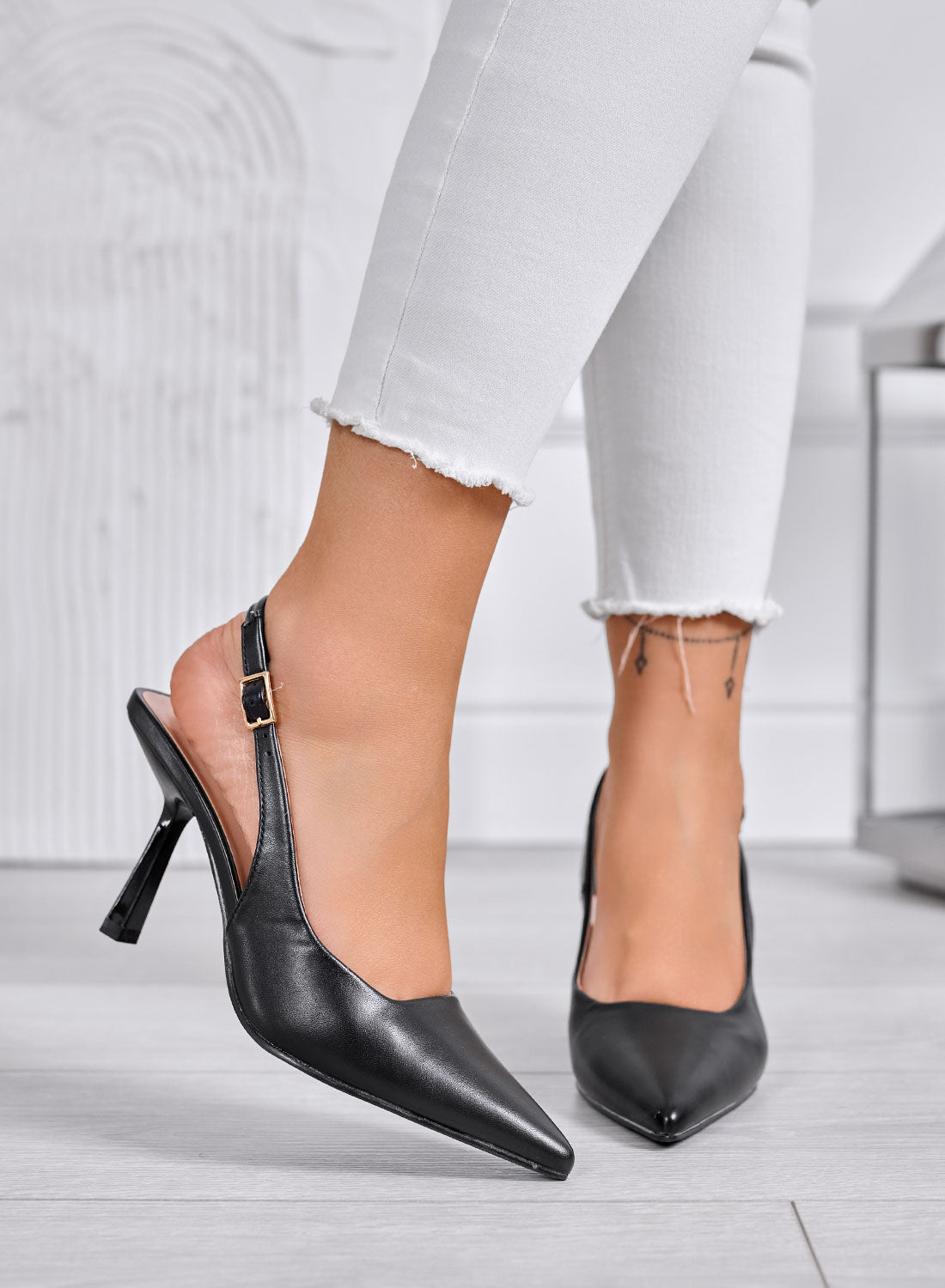 DORIE - Black pointed slingback pumps with 10 cm stiletto heel
