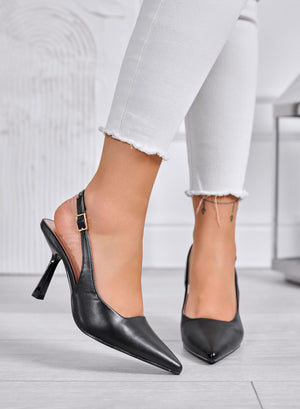 DORIE - Black pointed slingback pumps with 10 cm stiletto heel