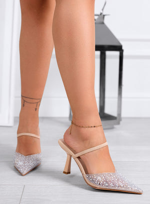 MILVA - Elegant pointed-toe mule pumps with crystals and slim 8.5 cm heel