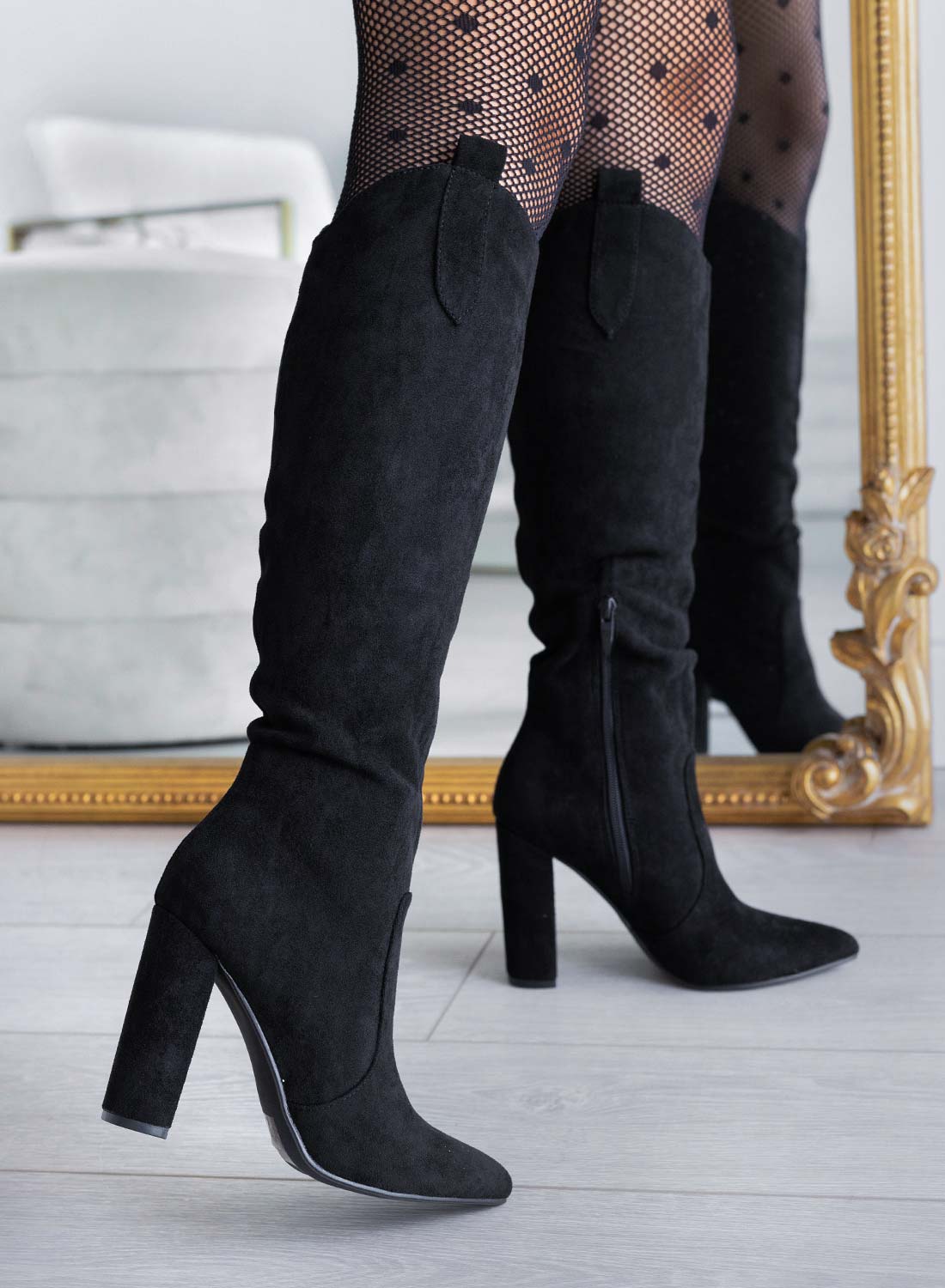Black Alexoo suede boots with comfortable heel