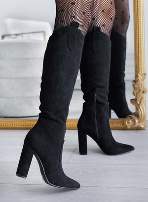 Black Alexoo suede boots with comfortable heel