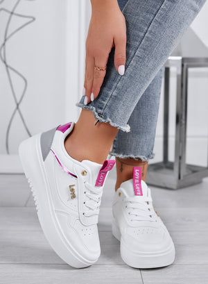 SHINE - White sneakers with fuchsia details and Love lettering