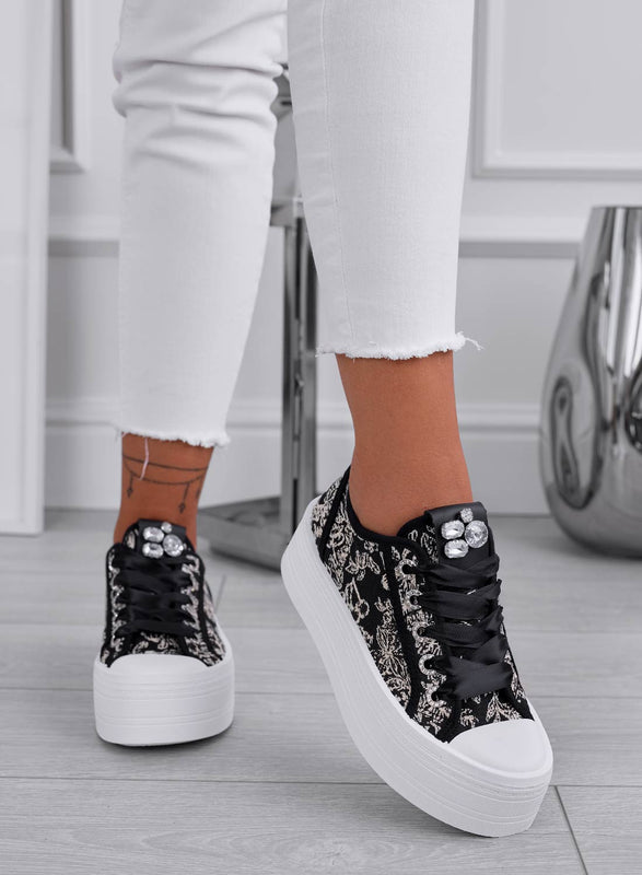 INGRID - Sneakers nere a fantasia con strass e suola alta