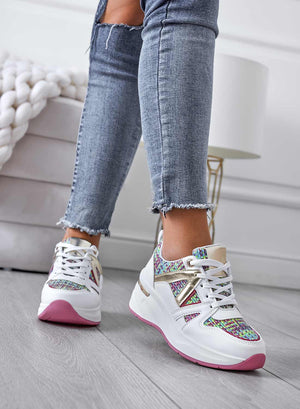 LUCE - White sneakers with multicolor fabric inserts