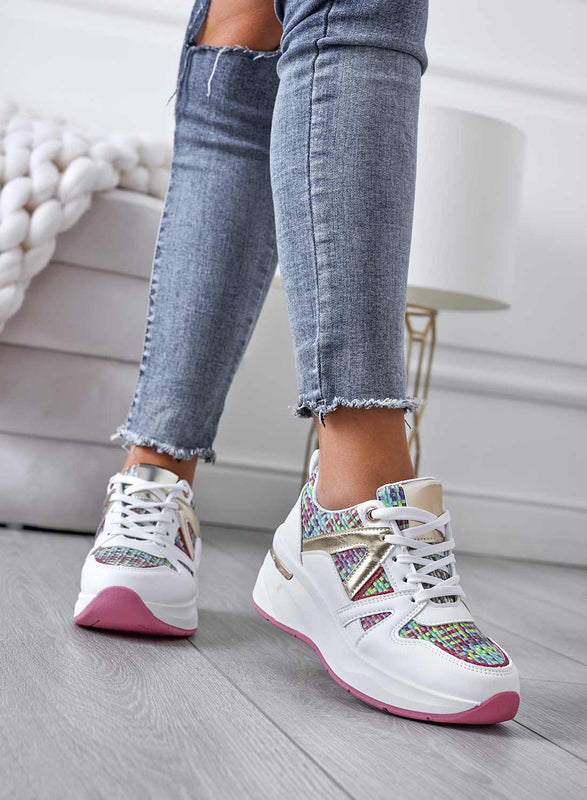 LUCE - Sneakers bianche con inserti in tessuto multicolor