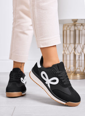 DIAZ - Black sneakers with white bow and two-tone sole