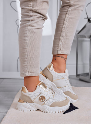 GRAZIA - Beige perforated sneakers with jewel embellishment