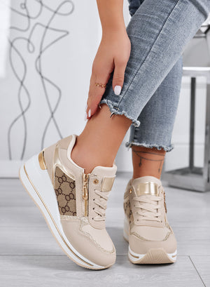 FABRIZIA - Beige sneakers with wedge and fabric inserts