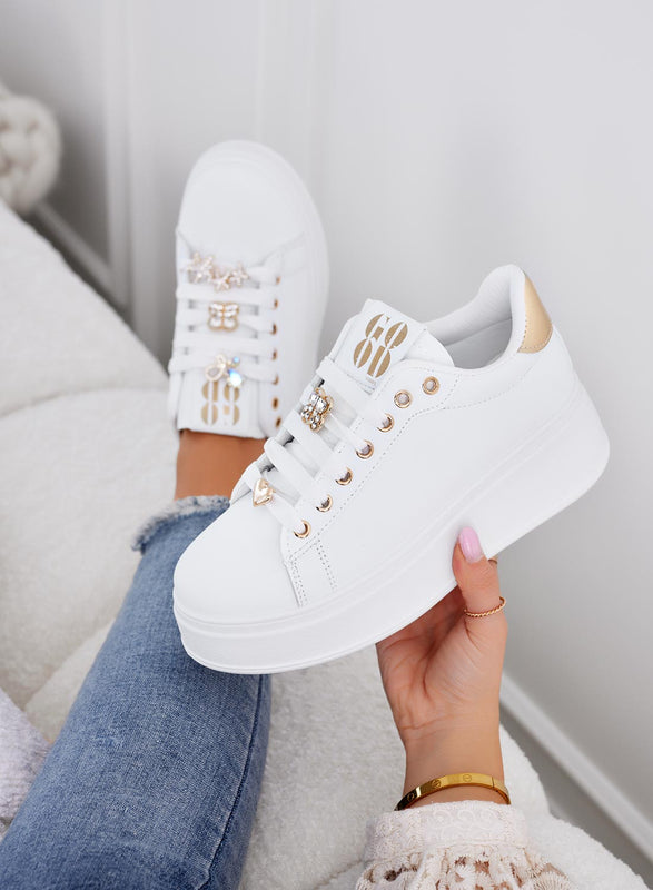 SAMBA - Sneakers bianche con applicazioni gioiello e cuore oro