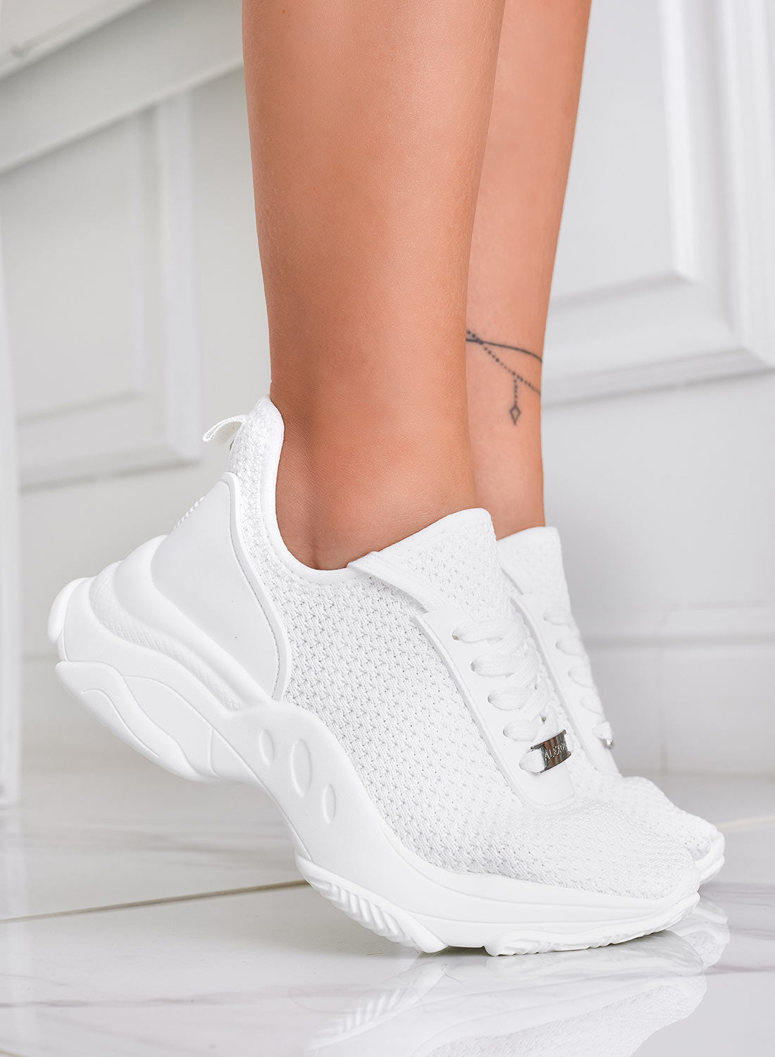 Alexoo white sneakers in perforated stretch fabric
