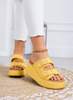 GINA - Yellow sandals Platform slippers with double buckle