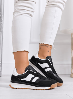 BIELLA - Black fabric sneakers with white details and rubber sole